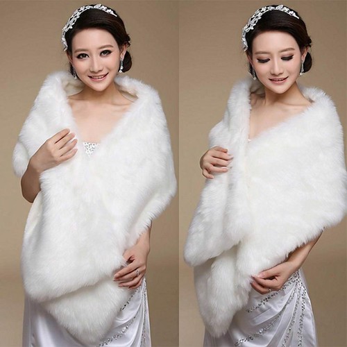 Faux fur white ivory wrap - fur,