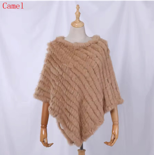 Natural rabbit fur poncho - natural,