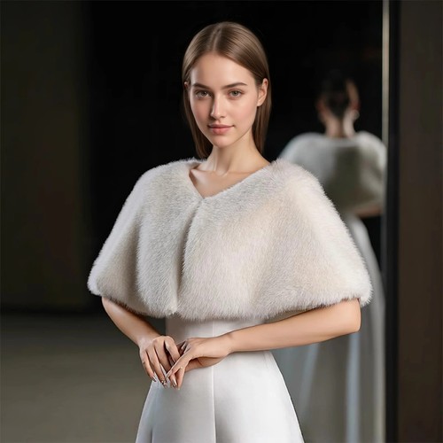 Women faux fur shawl wrap - faux,