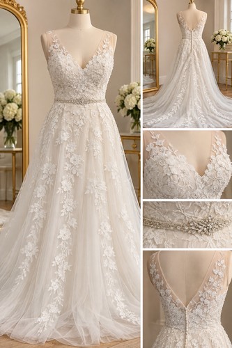 Ivory lace wedding dress - wedding,