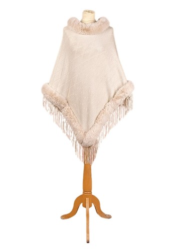 Luxury poncho with faux - luxury, fur